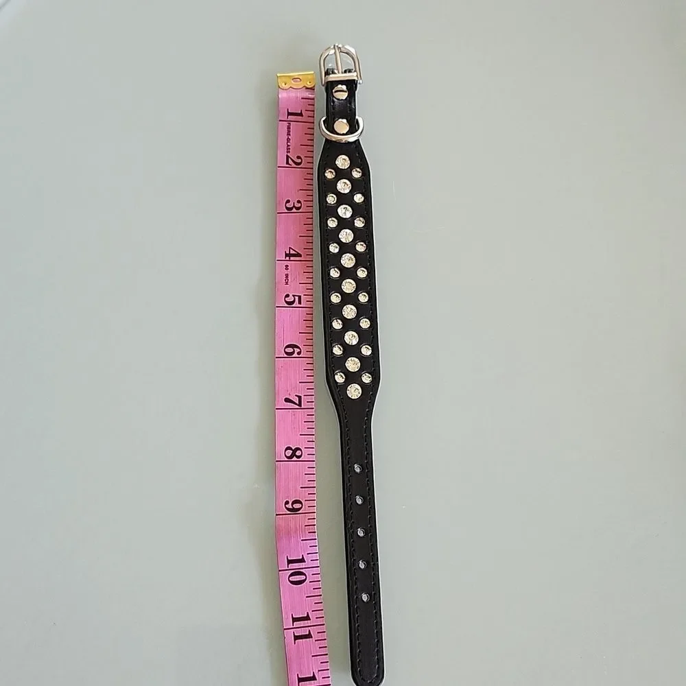 NWT Black Faux Leather Dog Collar‎ With Rhinestones